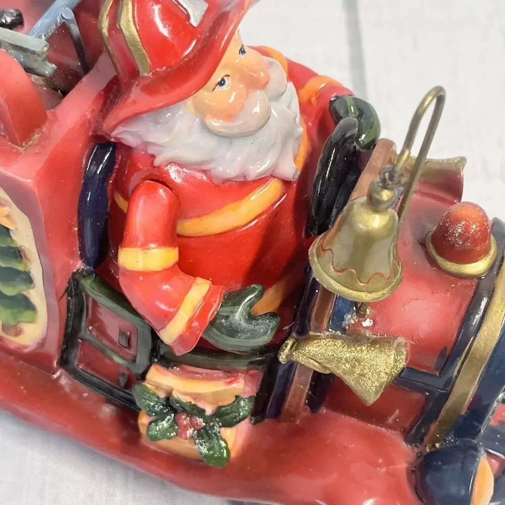 Vintage Roman Inc Music Box Santa Fireman Firetruck Figurine Christmas *Damaged*